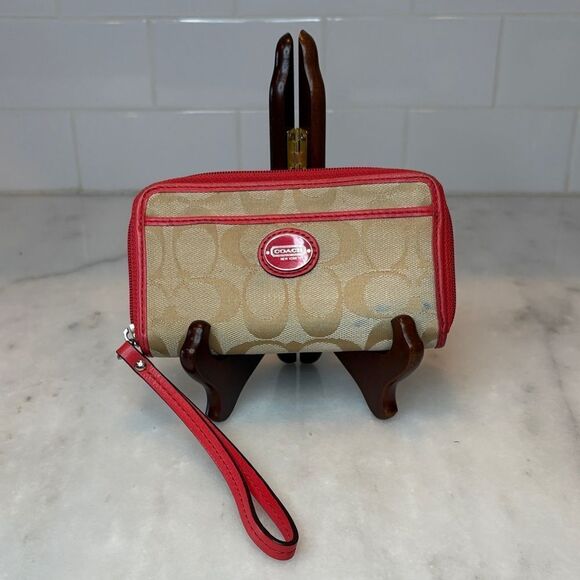 Coach Handbags - Coach Wristlet Y2K Wallet Jacquard Signature Logo Neon Leather Wristlet Wallet